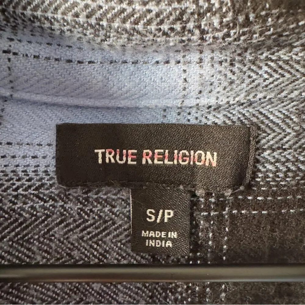 True Religion ombré flannel Plaid Button-down Shirt long sleeve collared pockets